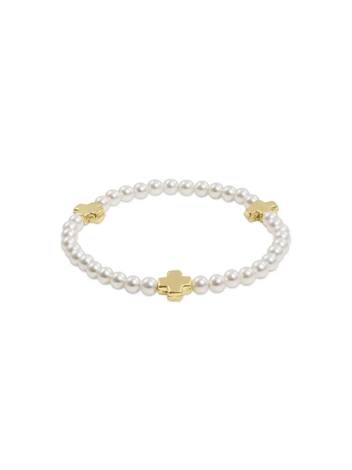 enewton egirl Signature Cross 4mm Pearl Bracelet - Gold