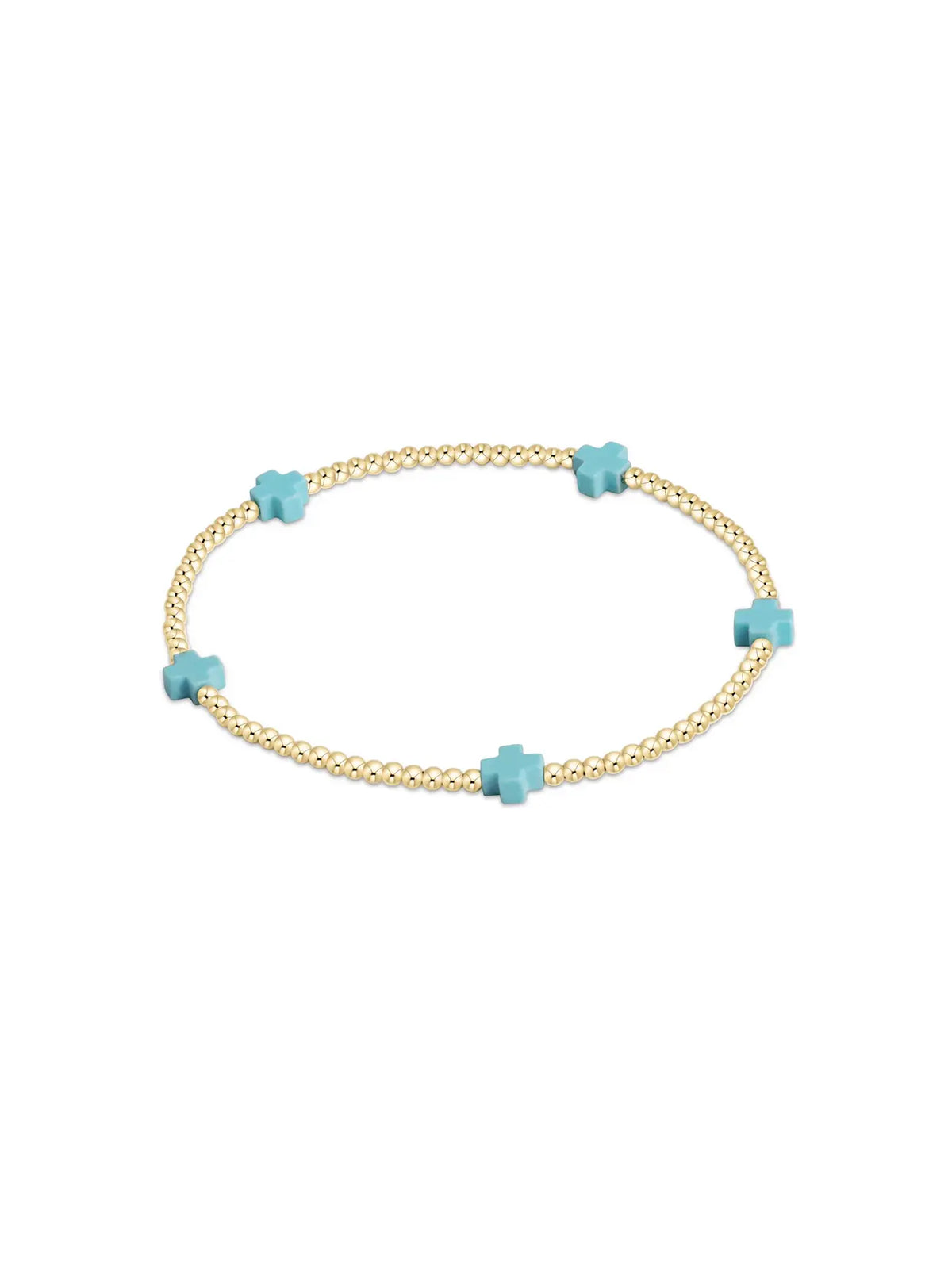 enewton egirl Signature Cross Small 2mm Gold Bracelet - Turquoise