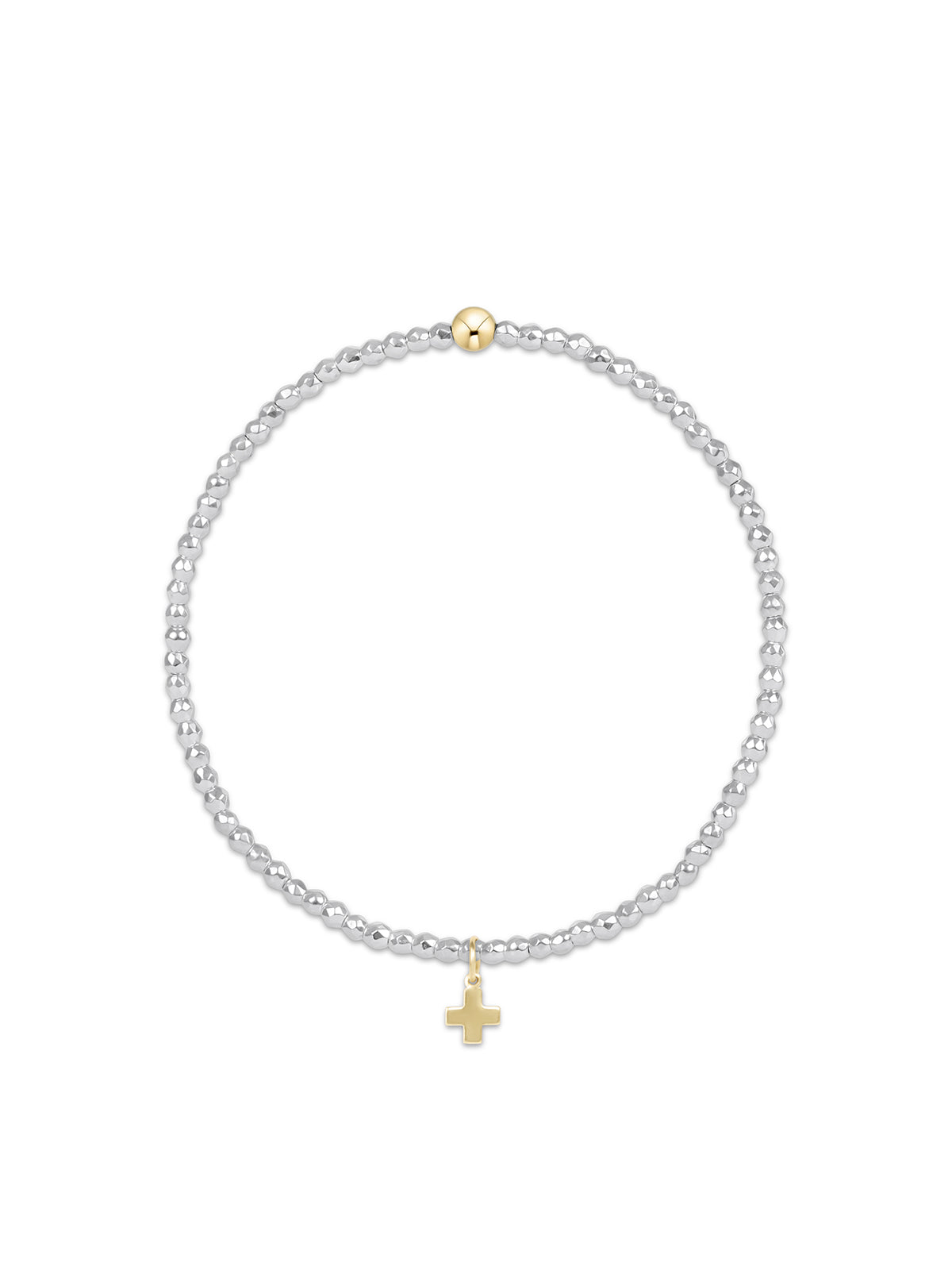 enewton Extends Bright Silver Faceted Hematite 2mm Bead Bracelet Signature Cross Gold Charm 7.25"