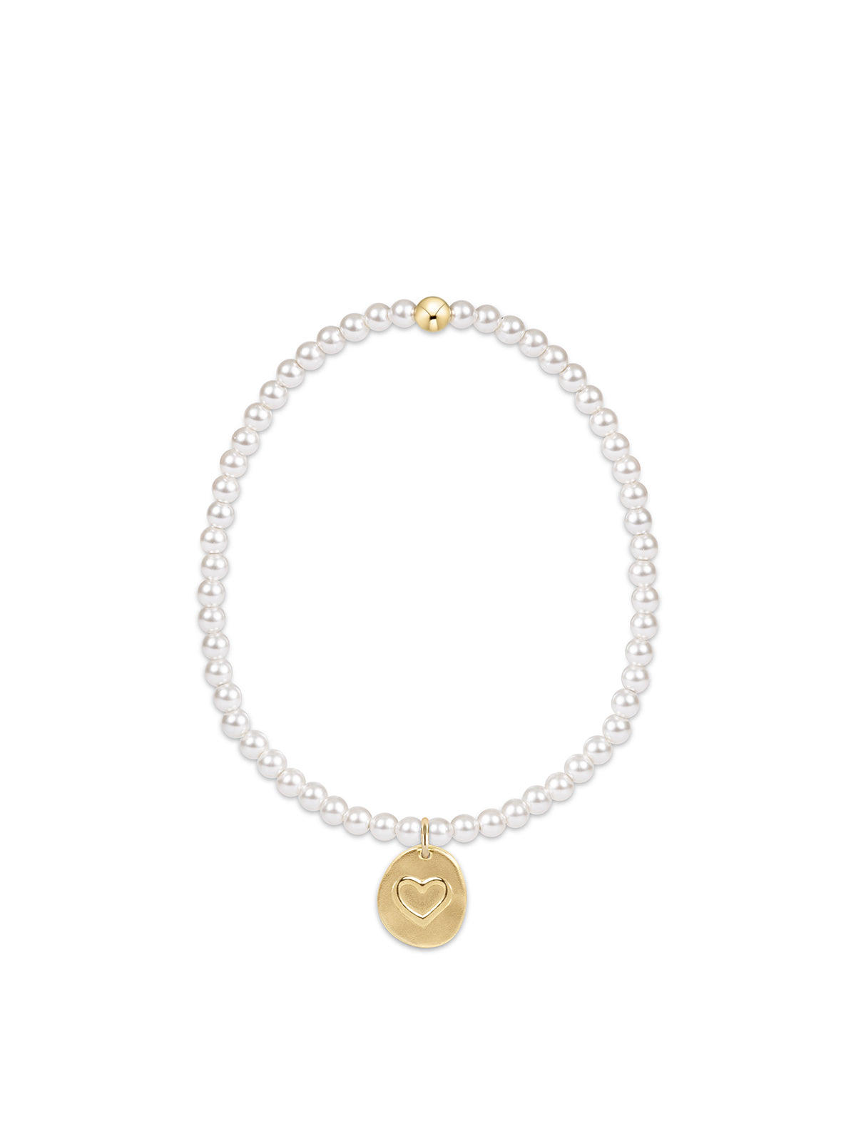 enewton Extends Classic Pearl 3mm Bead Bracelet Inspire Love Small Gold Charm 7.25"