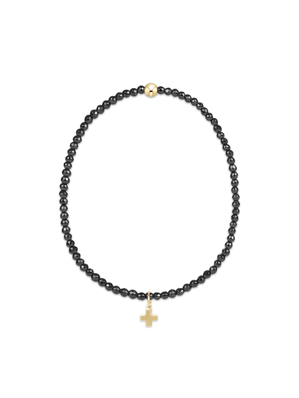 enewton Extends Faceted Hematite 2mm Bead Bracelet Signature Cross Gold Charm 7.25"