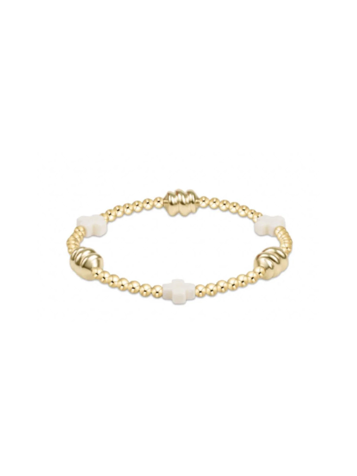 enewton Signature Cross Admire Gold Pattern 3mm Bead Bracelet Off-White 14k Gold-Filled