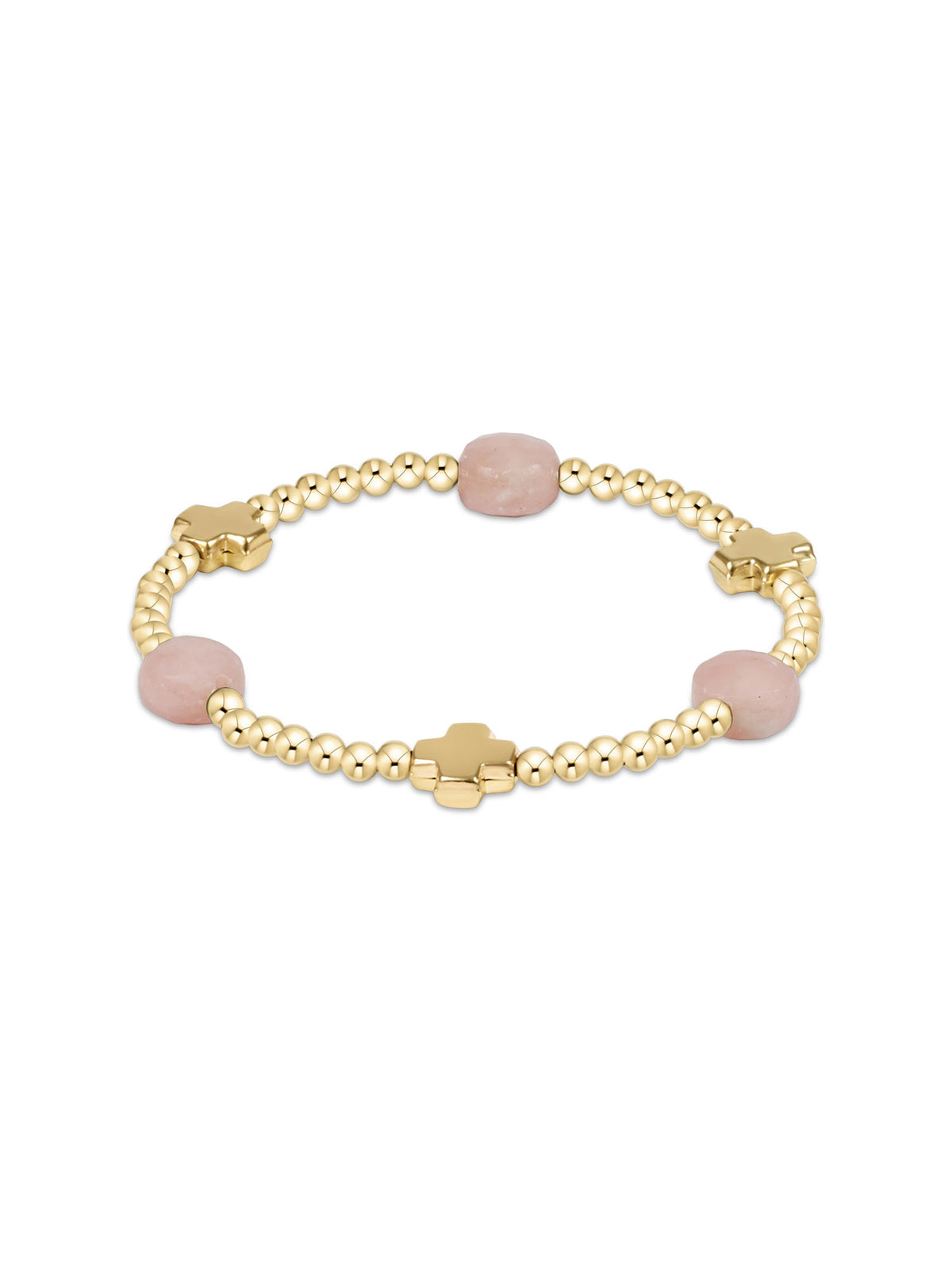 enewton Signature Cross Admire Gold Pattern 3mm Bead Bracelet 14k Gold-Filled Gemstone Pink Opal