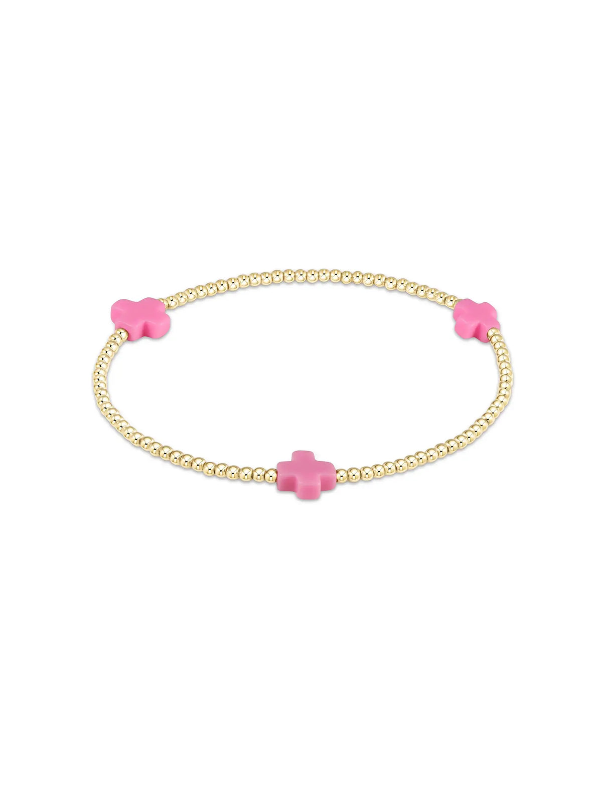 enewton Signature Cross Pattern 2mm Gold-Filled Bead Bracelet Bright Pink