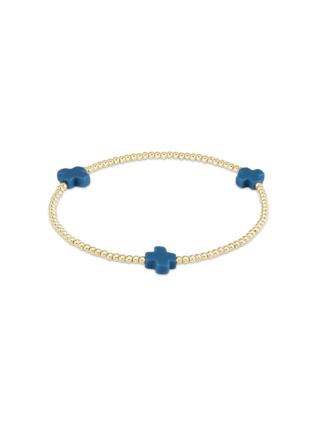 enewton Signature Cross Pattern 2mm Gold-Filled Bead Bracelet Cobalt