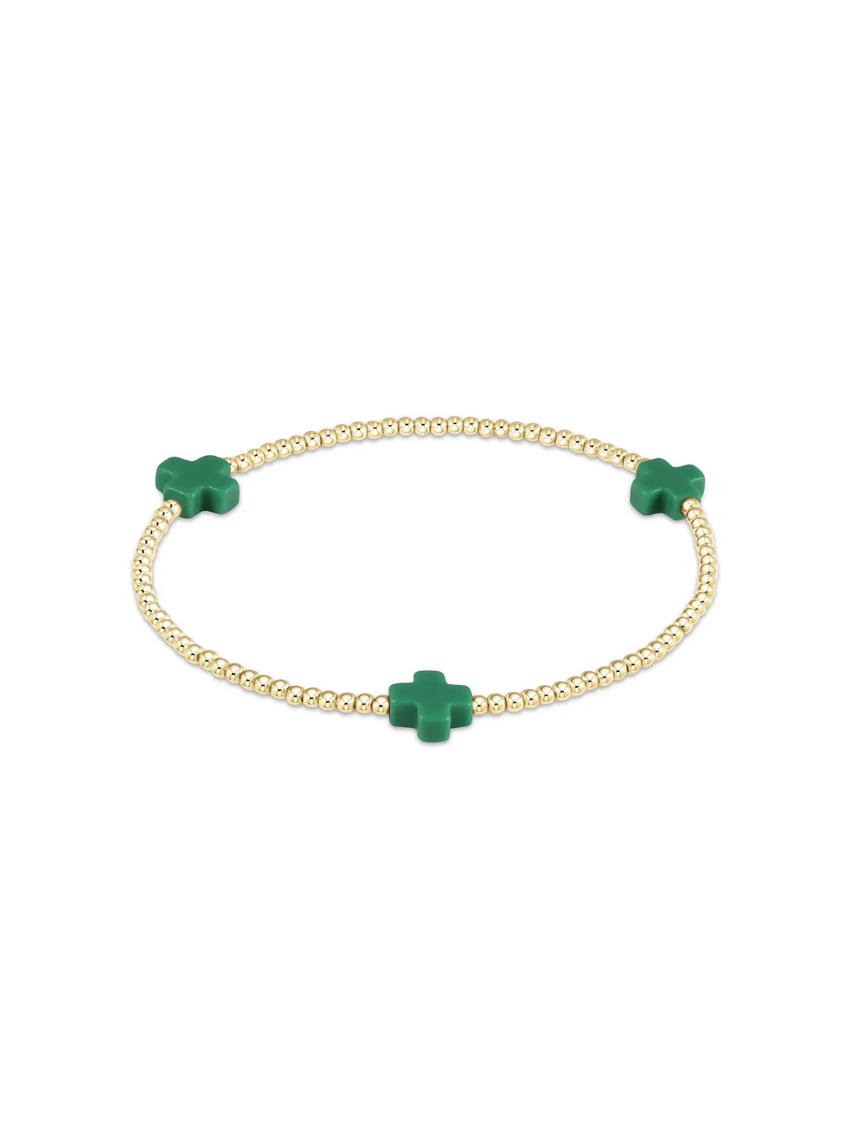 enewton Signature Cross Pattern 2mm Gold-Filled Bead Bracelet Emerald