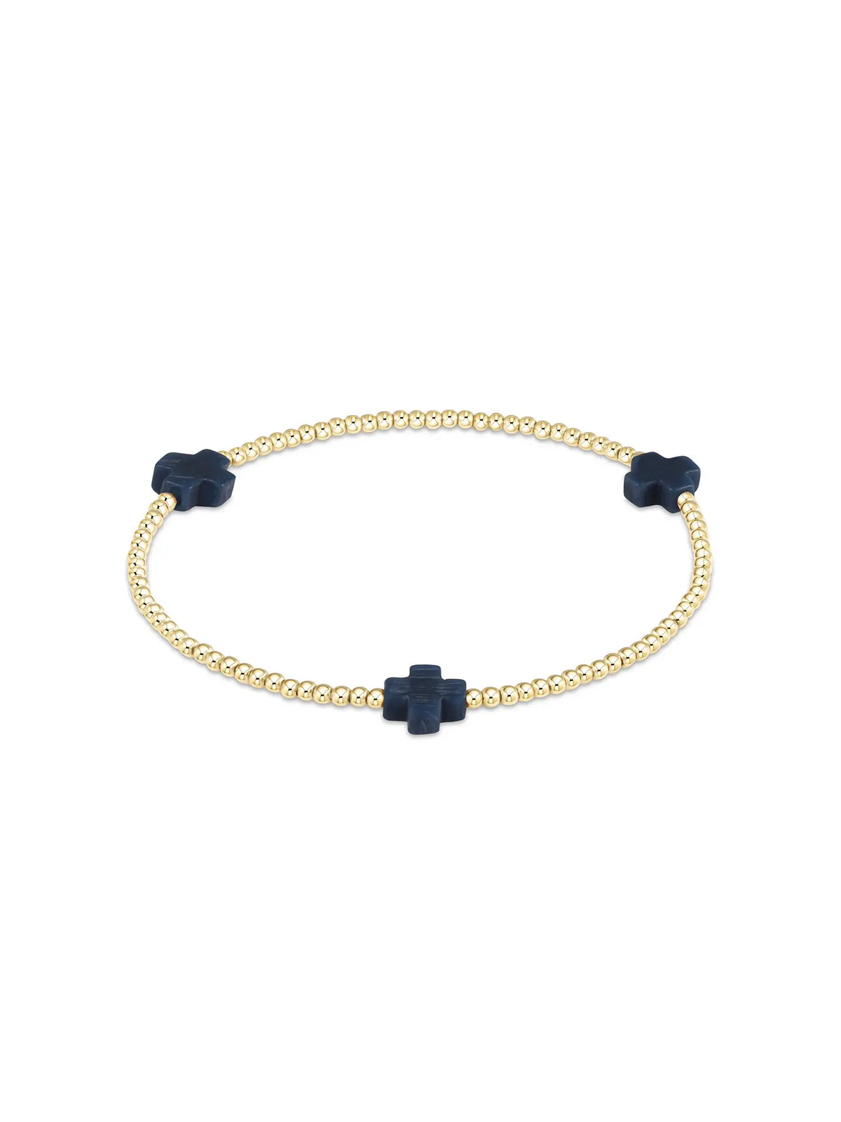 enewton Signature Cross Pattern 2mm Gold-Filled Bead Bracelet Navy