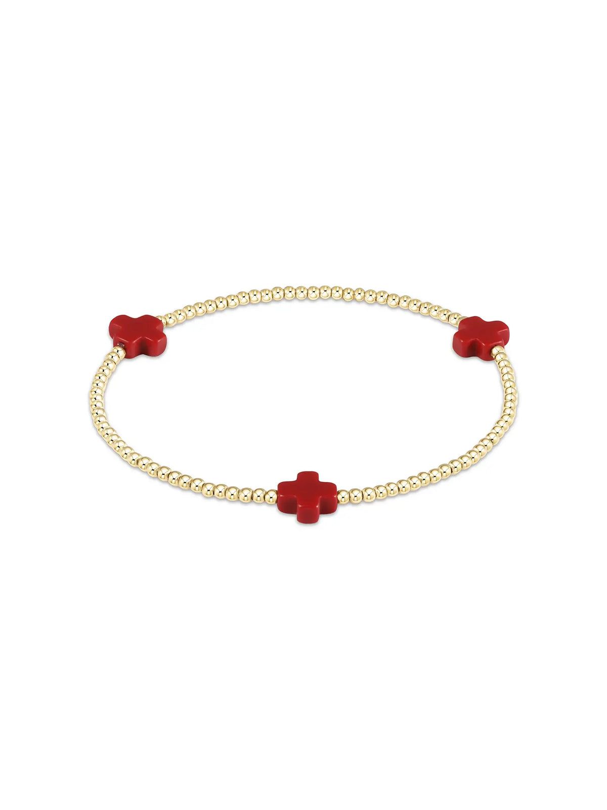 enewton Signature Cross Pattern 2mm Gold-Filled Bead Bracelet Red