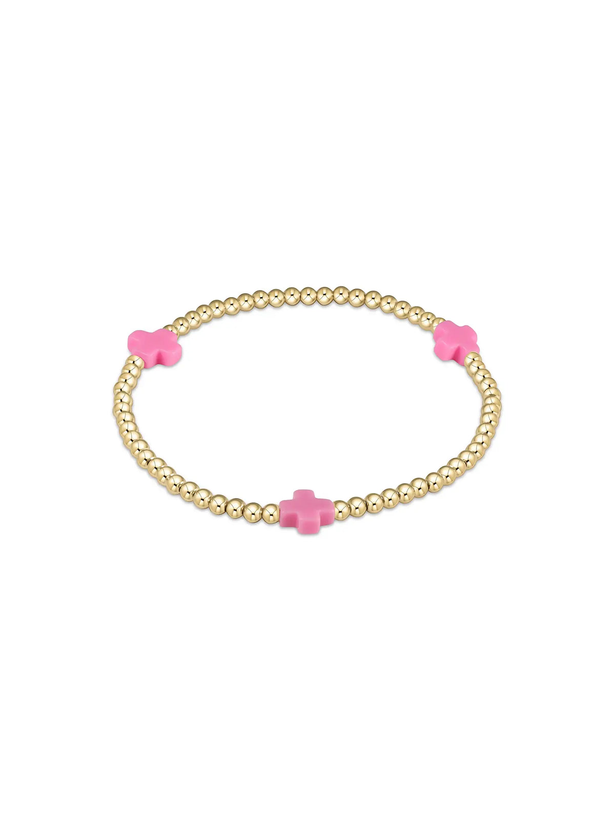 enewton Signature Cross Pattern 3mm Gold-Filled Bead Bracelet Bright Pink