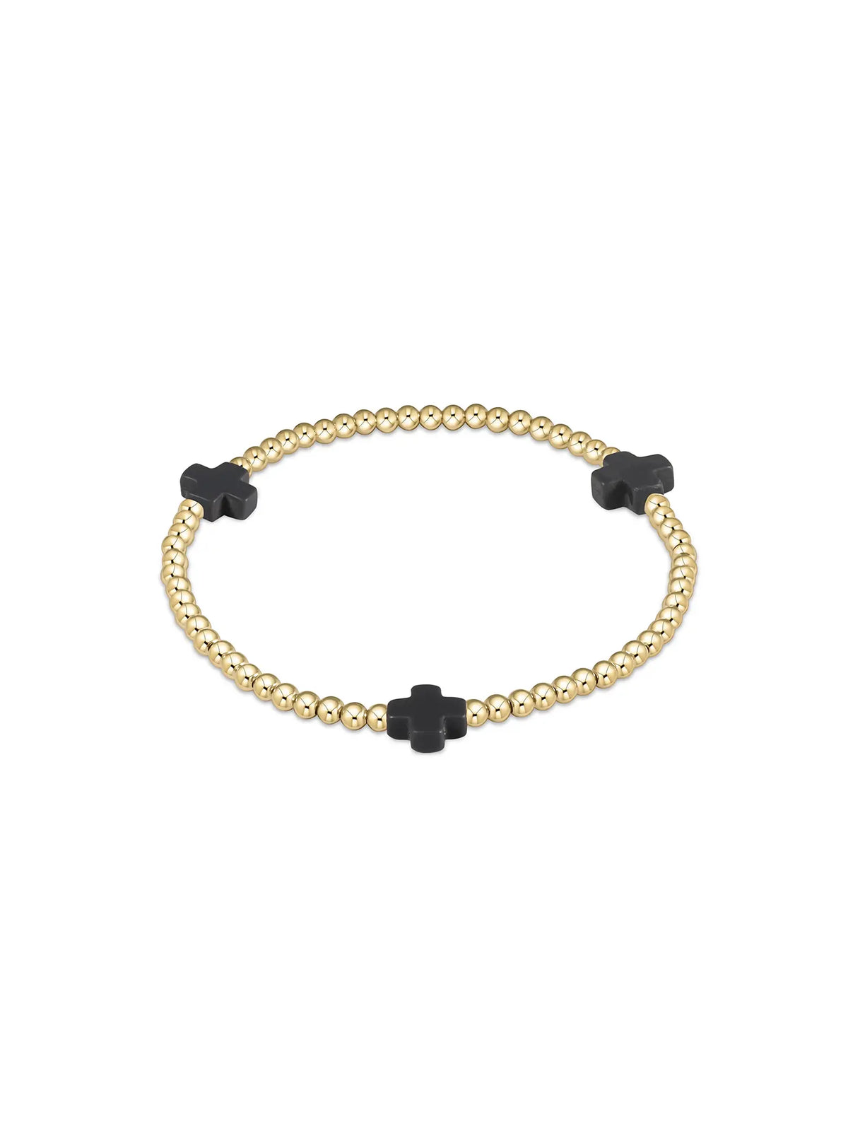 enewton Signature Cross Pattern 3mm Gold-Filled Bead Bracelet Charcoal