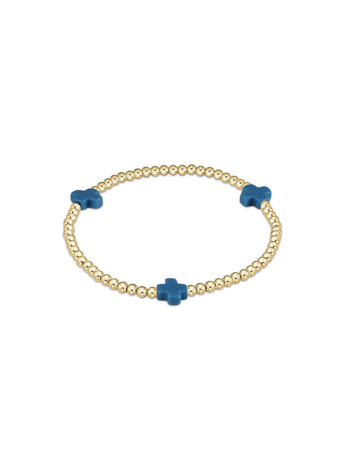 enewton Signature Cross Pattern 3mm Gold-Filled Bead Bracelet Cobalt