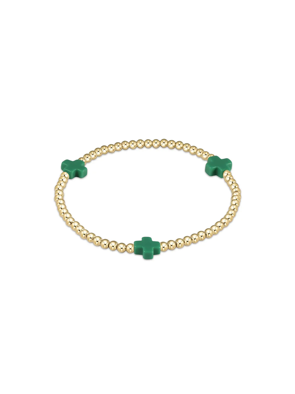 enewton Signature Cross Pattern 3mm Gold-Filled Bead Bracelet Emerald