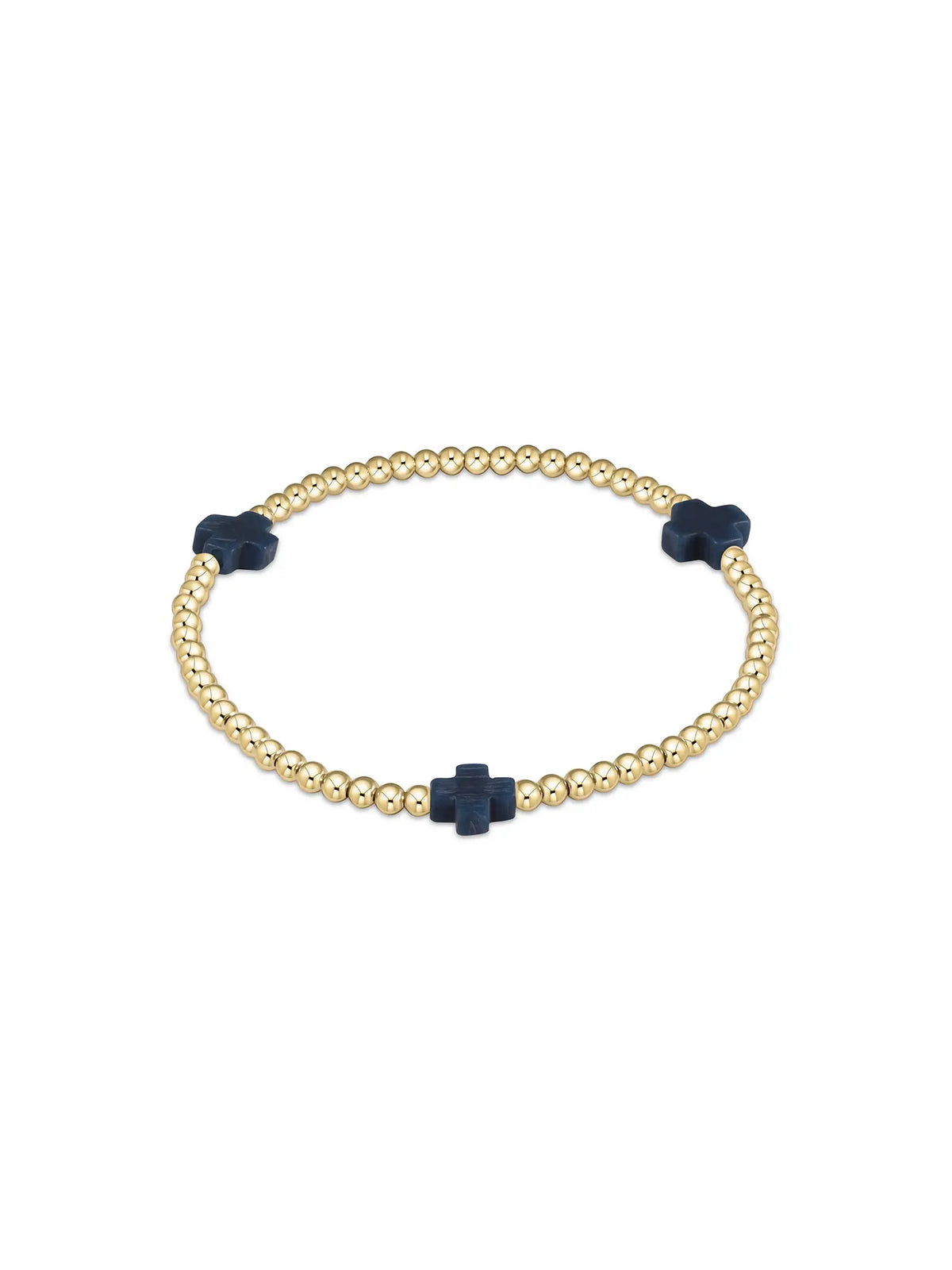 enewton Signature Cross Pattern 3mm Gold-Filled Bead Bracelet Navy