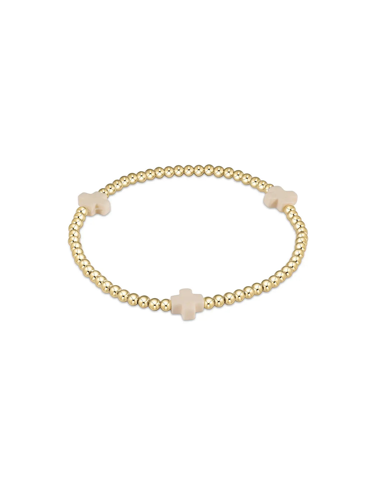 enewton Signature Cross Pattern 3mm Gold-Filled Bead Bracelet Off-White