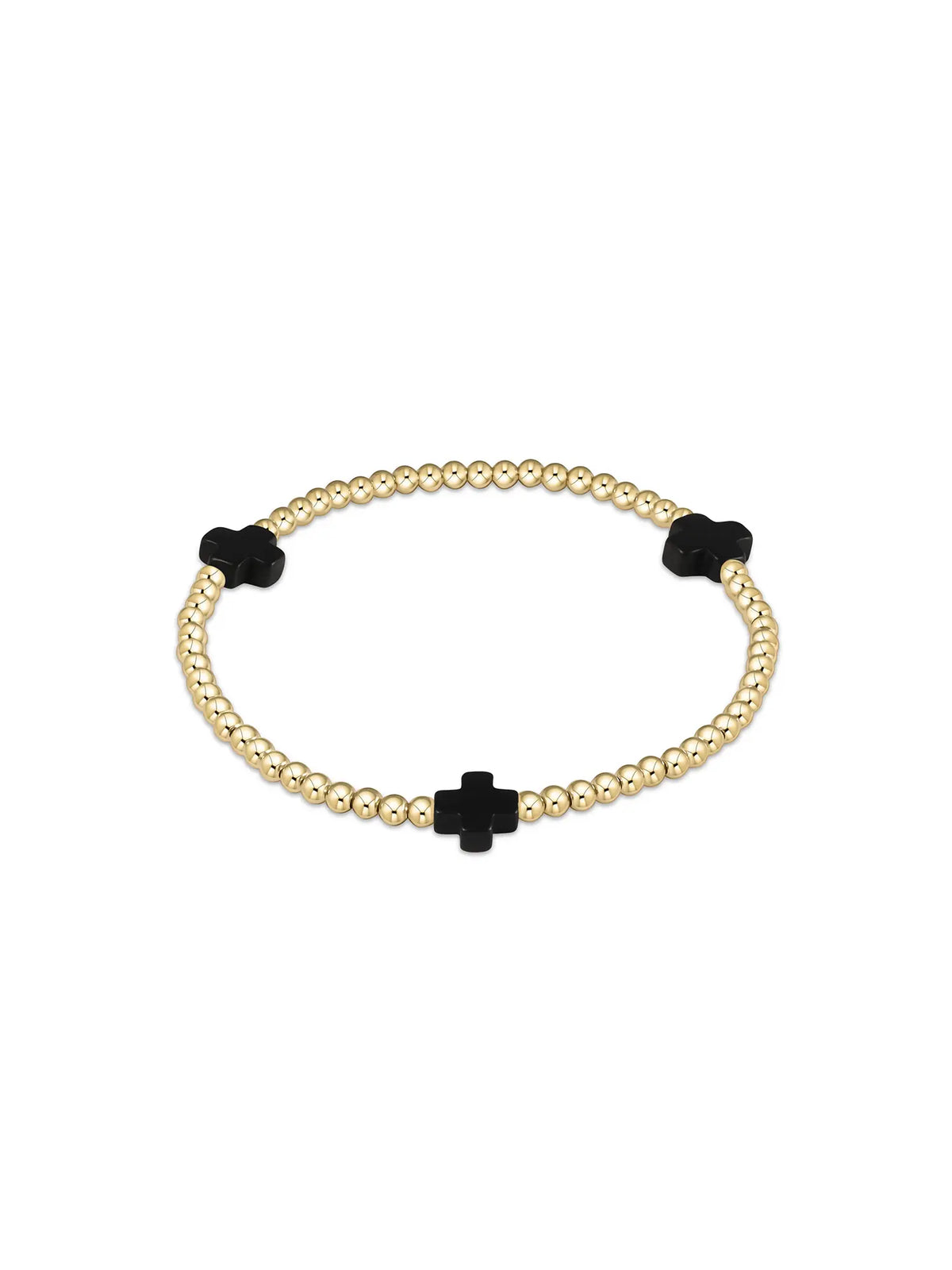 enewton Signature Cross Pattern 3mm Gold-Filled Bead Bracelet Onyx