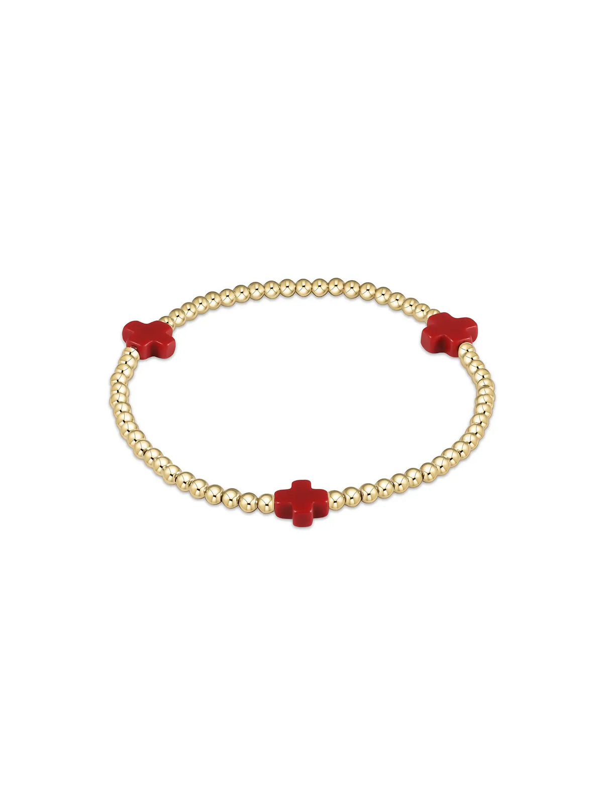 enewton Signature Cross Pattern 3mm Gold-Filled Bead Bracelet Red