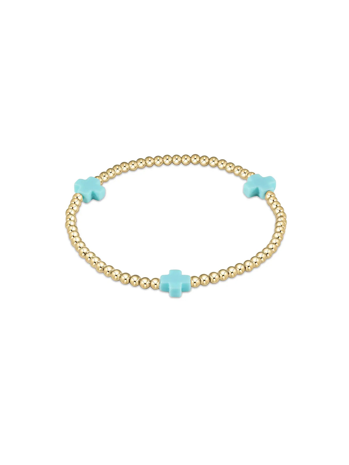 enewton Signature Cross Pattern 3mm Gold-Filled Bead Bracelet Turquoise