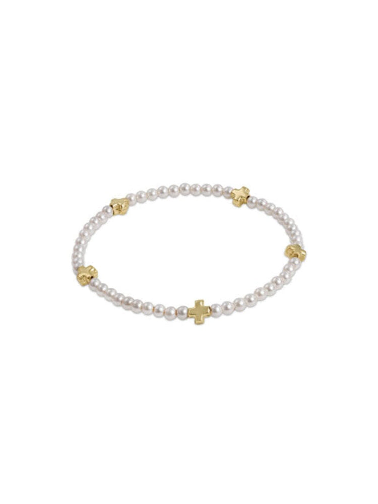 enewton Signature Cross 3mm Pearl Pattern Bead Bracelet gold-filled