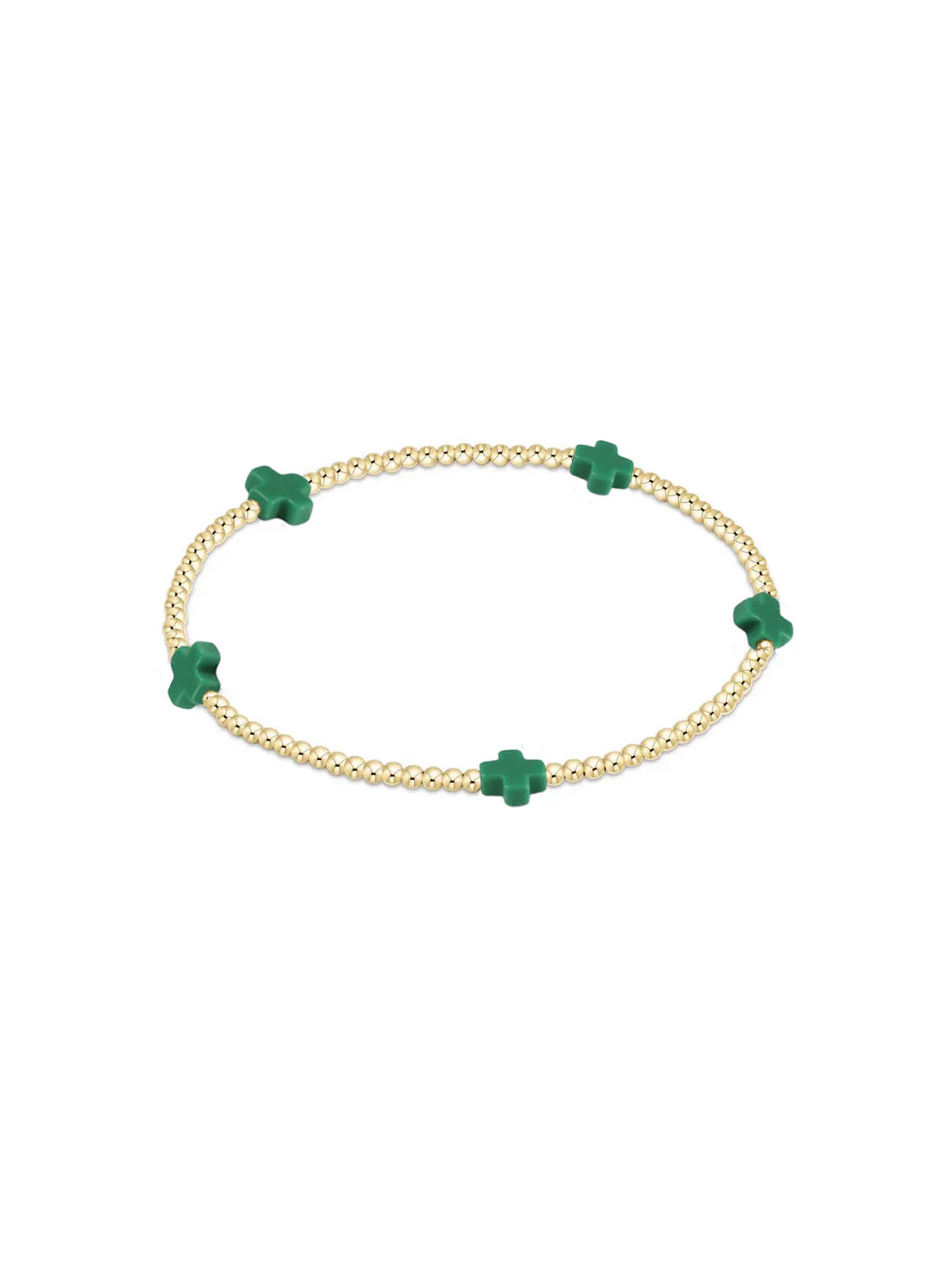 enewton Signature Cross Small Gold-Filled Pattern 2mm Bead Bracelet Emerald