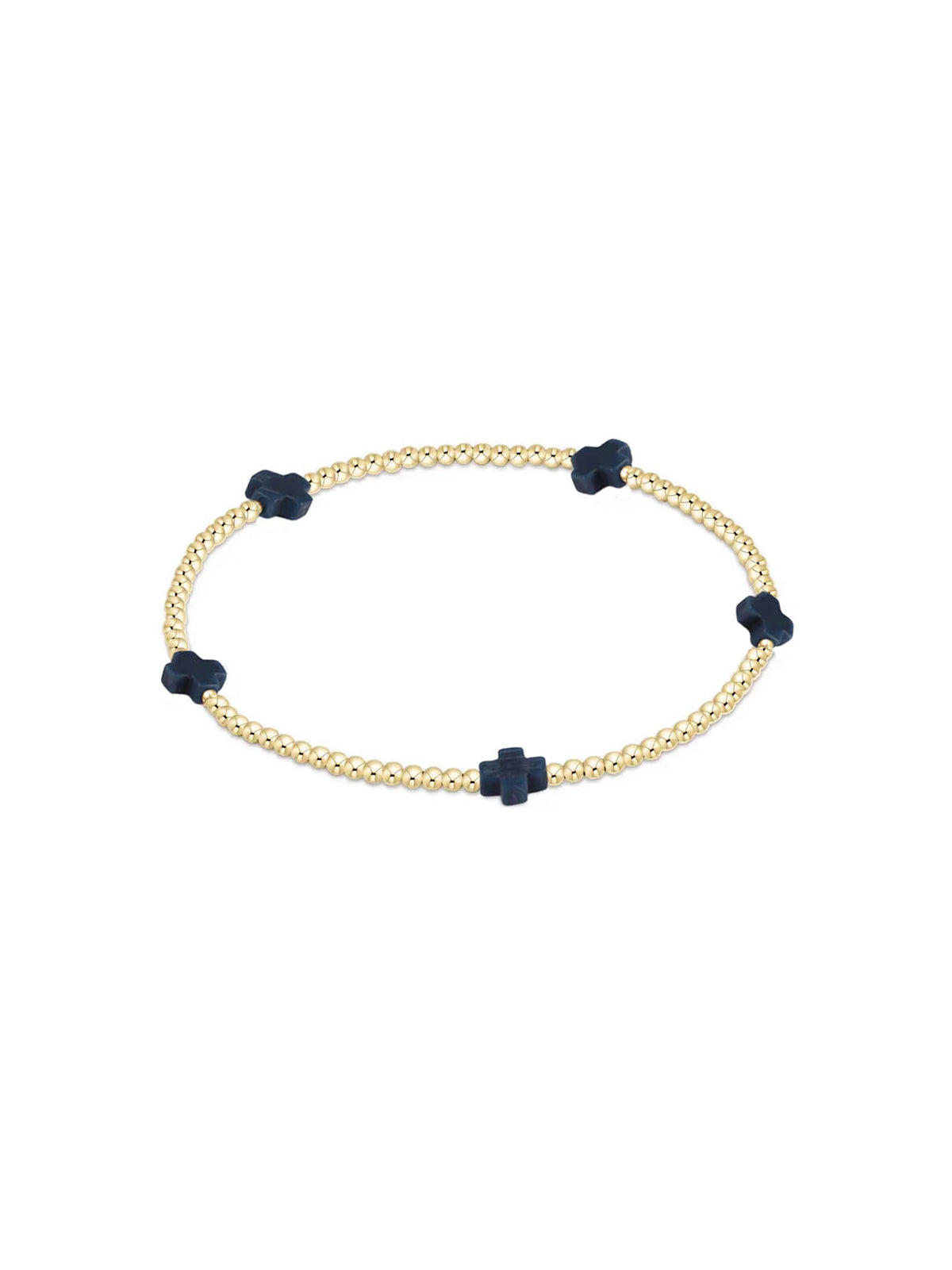 enewton Signature Cross Small Gold-Filled Pattern 2mm Bead Bracelet Navy