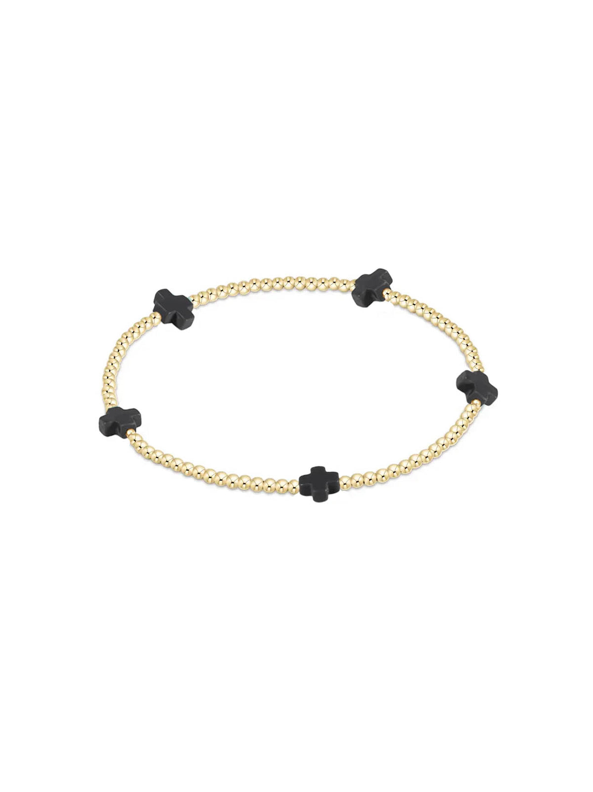 enewton Signature Cross Small Gold-Filled Pattern 2mm Bead Bracelet Onyx