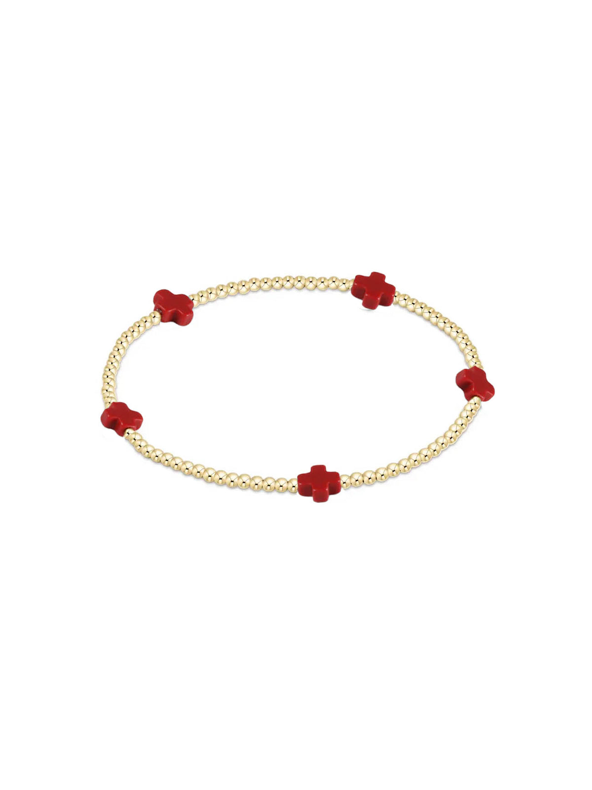 enewton Signature Cross Small Gold-Filled Pattern 2mm Bead Bracelet Red