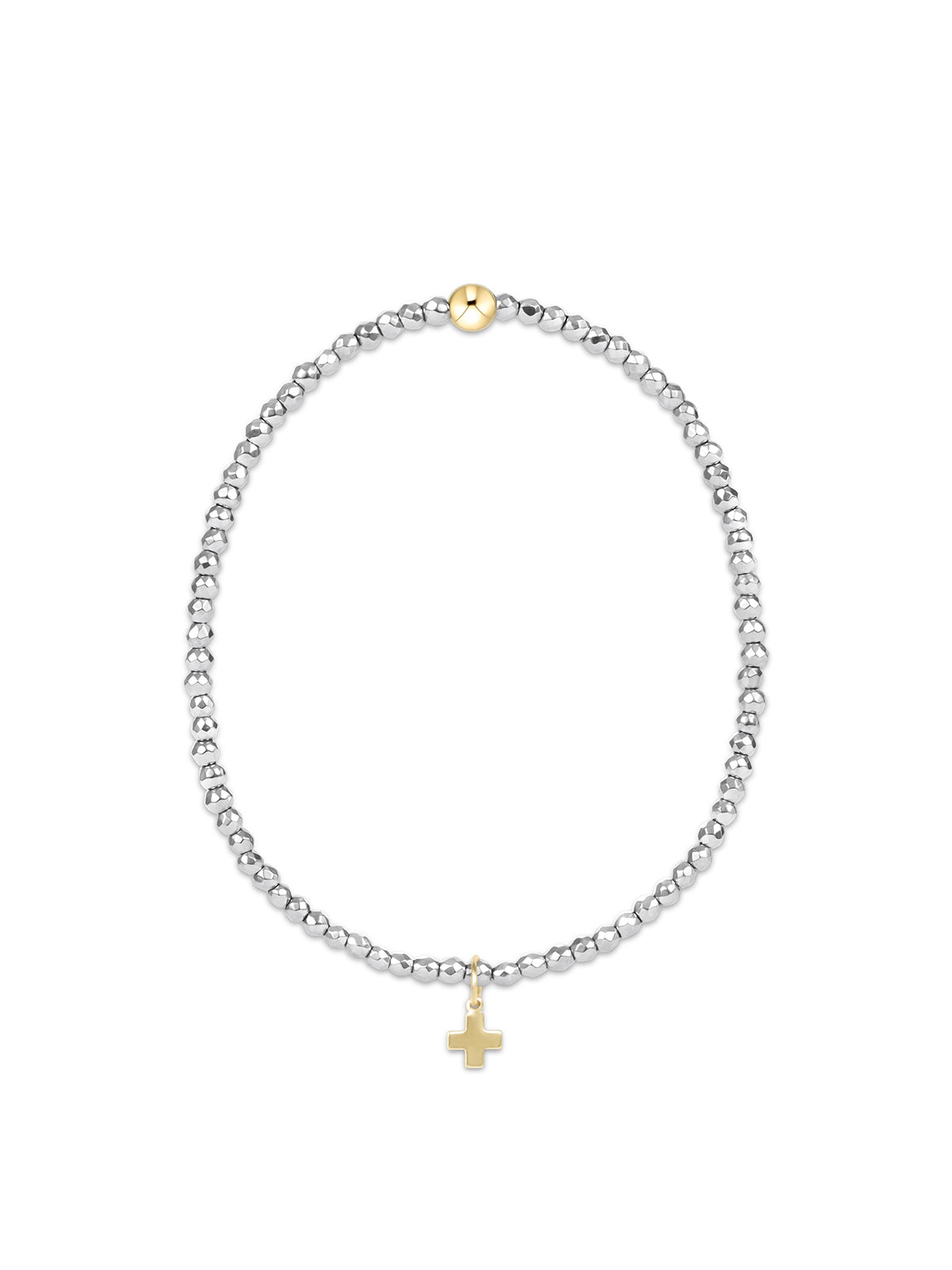enewton Silver Faceted Hematite 2mm Bead Bracelet Signature Cross Gold Charm