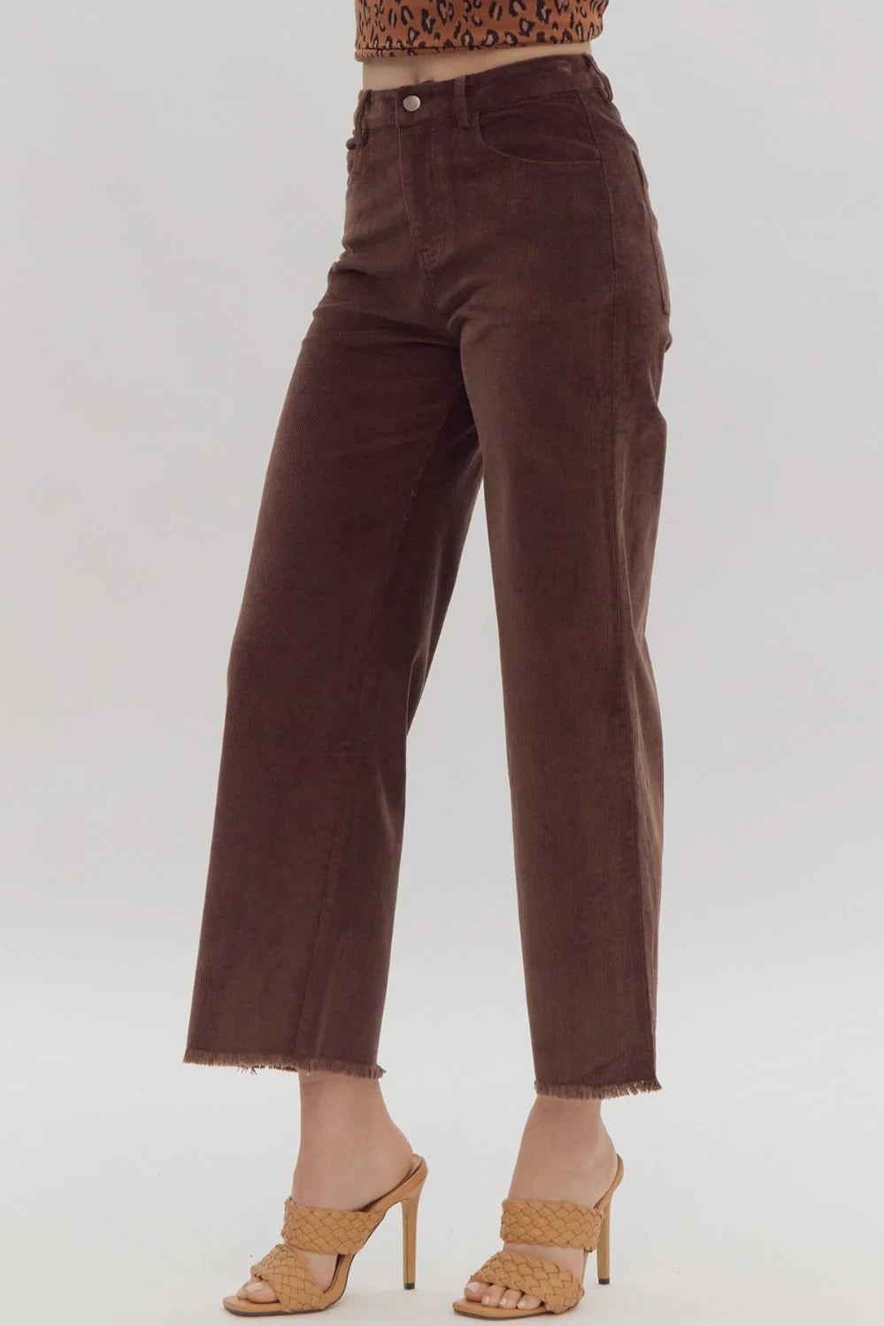 Fray Hem Wide Corduroy Pants coffee-side