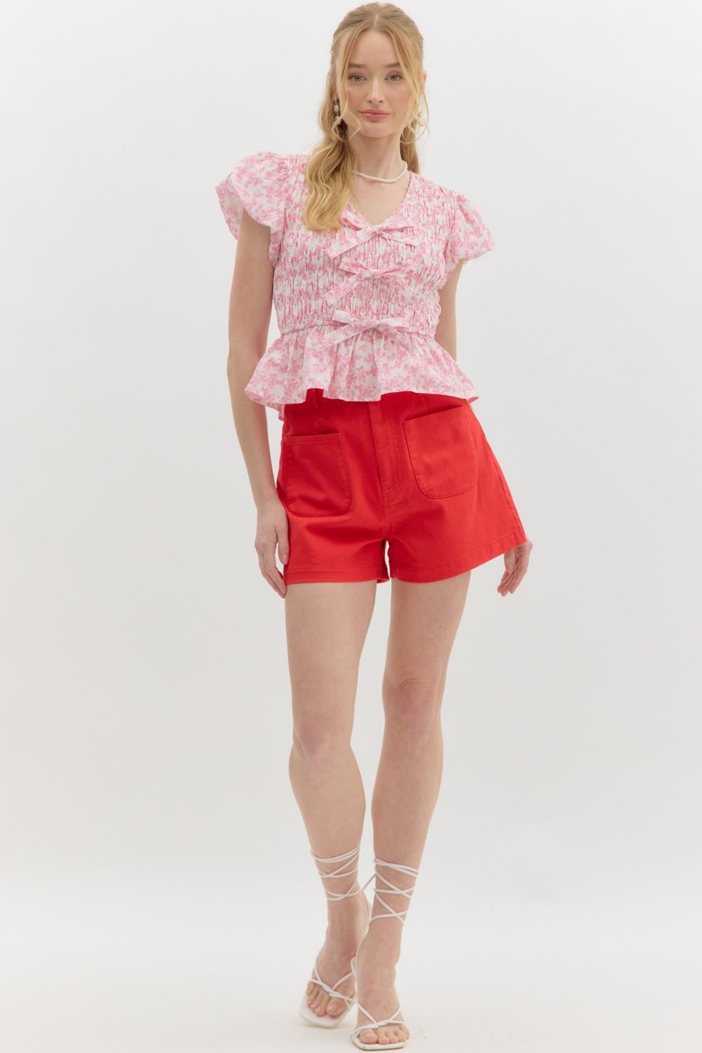 entro high waist shorts in red