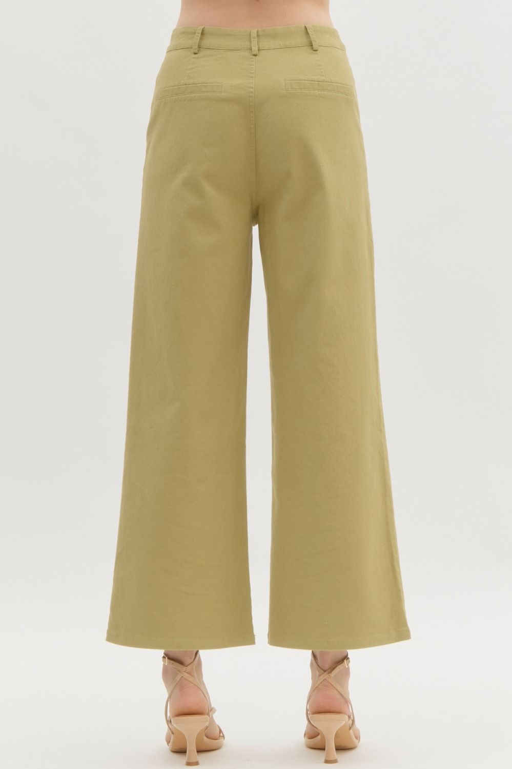 Solid high waisted Wide Leg Ankle Pants in light olive