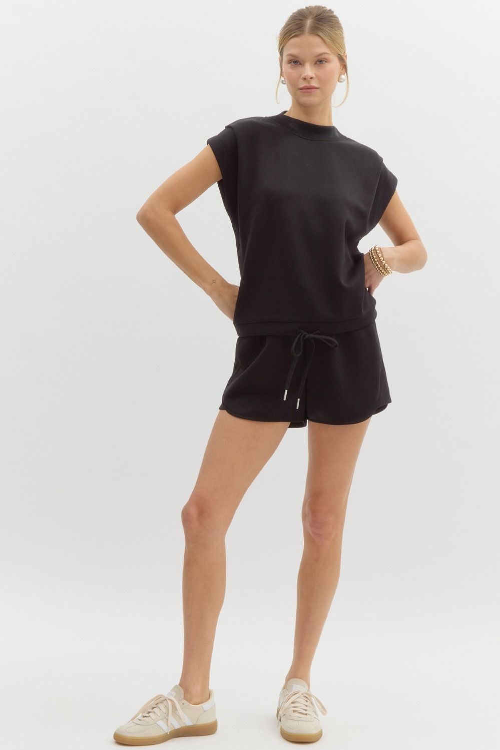 solid drawstring shorts  Drawstring Shorts in black