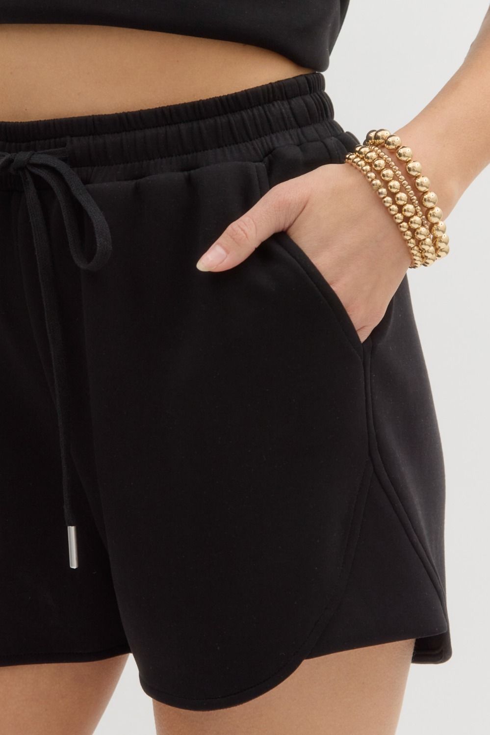 solid drawstring shorts  Drawstring Shorts in black