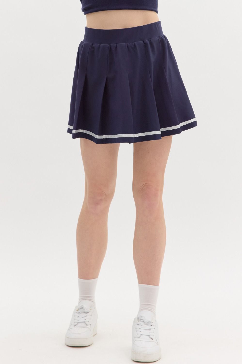 solid Varsity Pleated Mini Skirt in navy