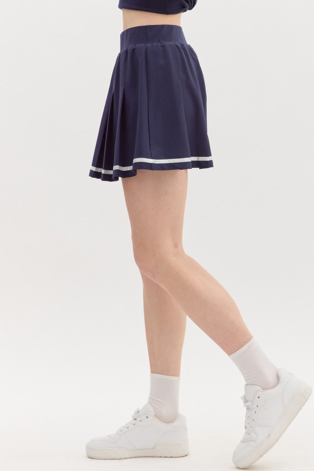 solid Varsity Pleated Mini Skirt in navy