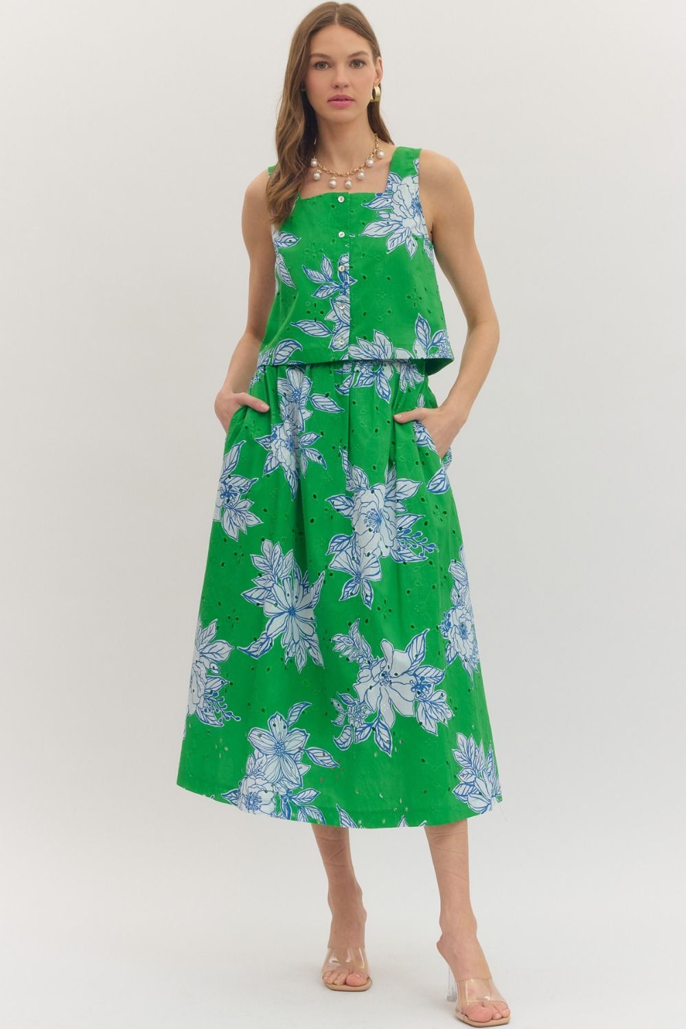Botanical Eyelet Midi Skirt