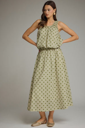Gingham Polka Dot Gathered Midi Skirt