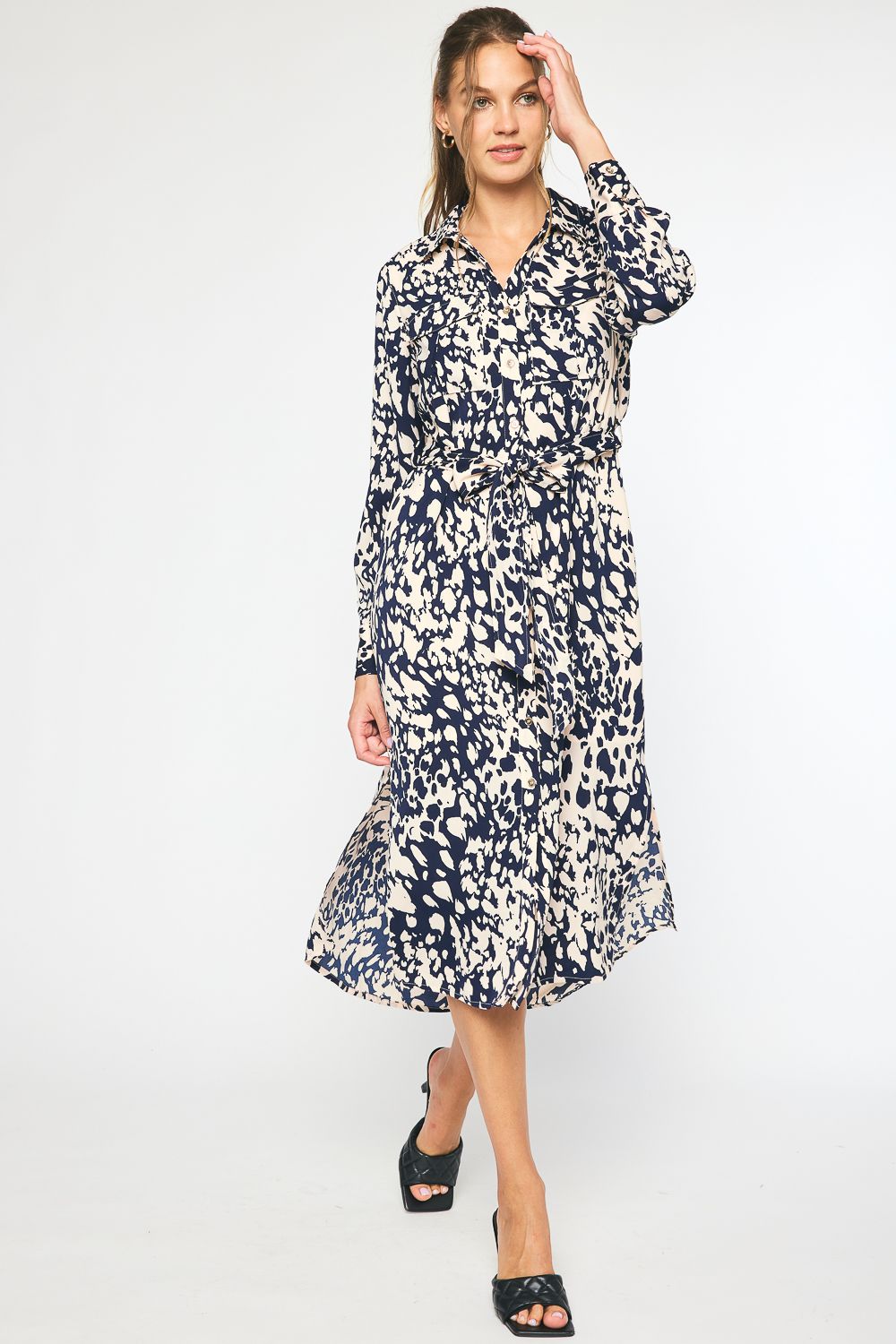 Autumn Marble Tie Waist Midi Dress