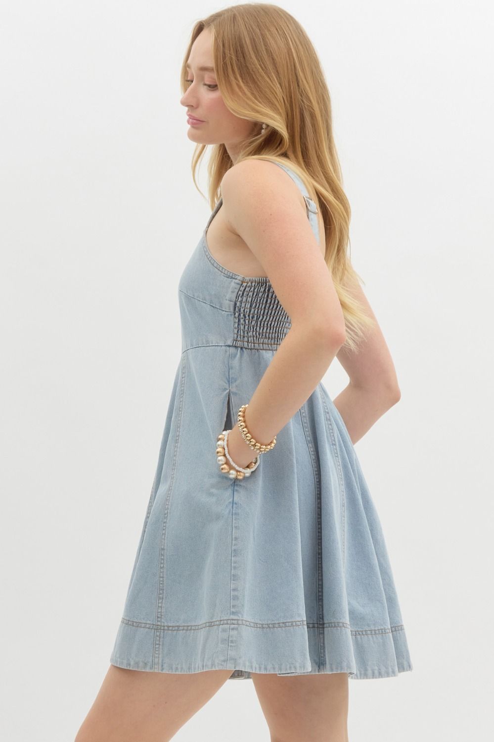 Denim Babydoll Mini Dress in light denim