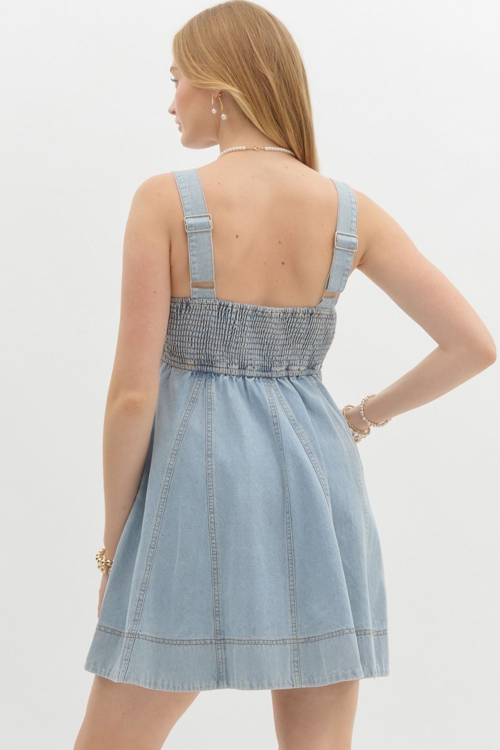 Denim Babydoll Mini Dress in light denim