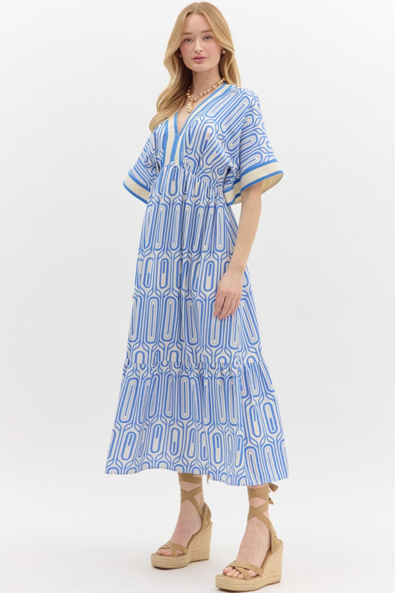 Abstract High Empire Maxi Dress in blue