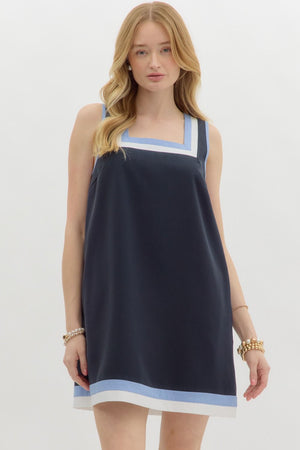 Varsity Hem Mini Dress in navy