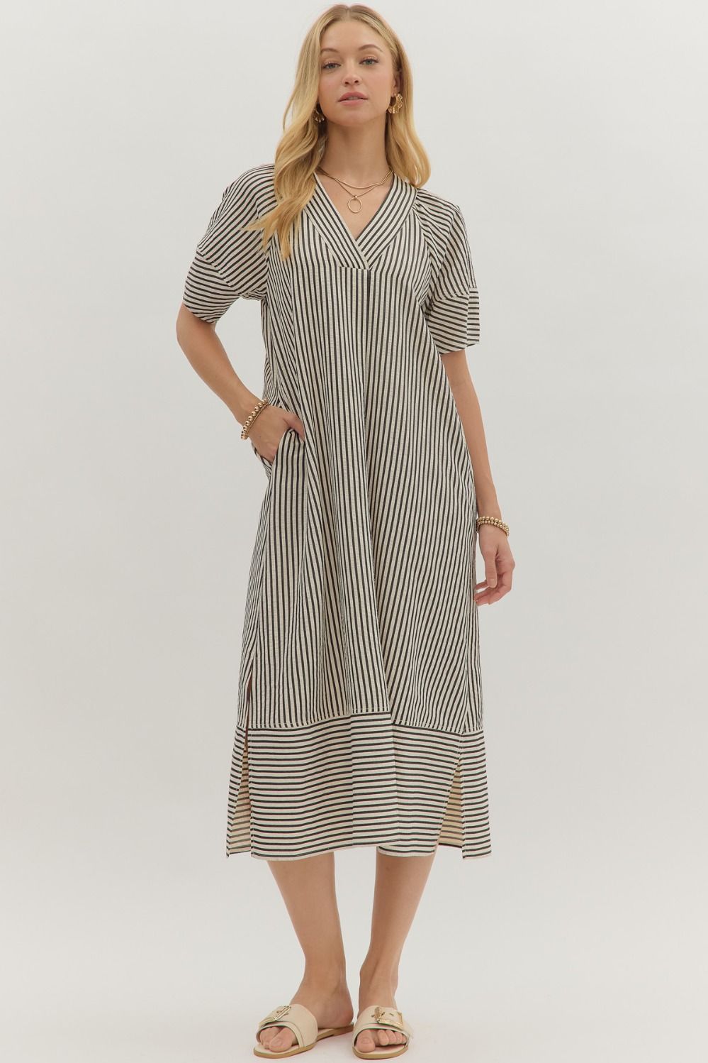 Harvest Stripe Lantern Sleeve Dress