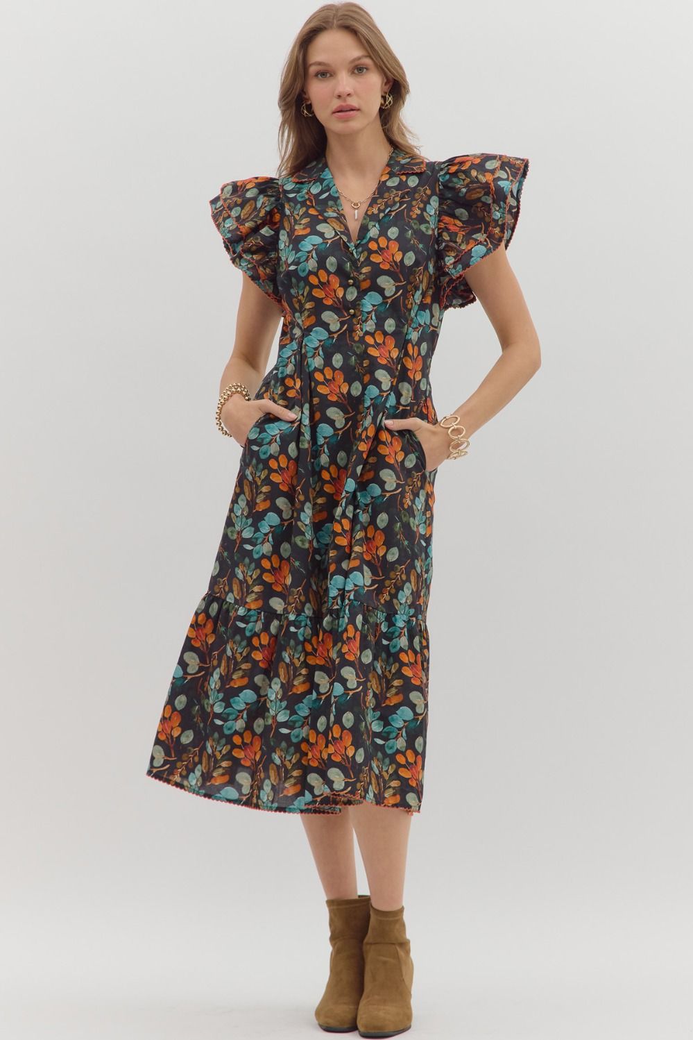 Midnight Garden Tiered Midi Dress