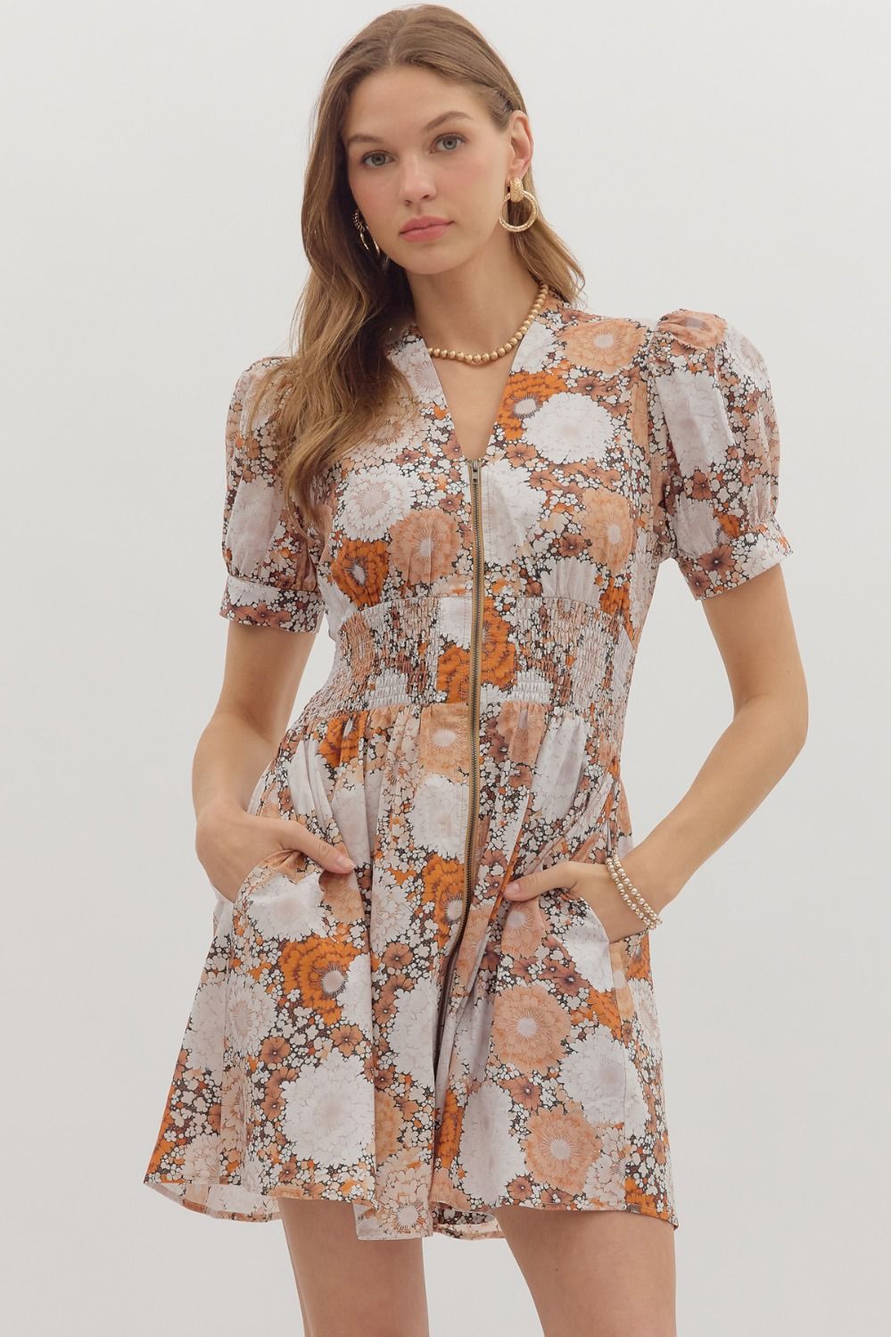 Autumn Petal Puff Mini Dress