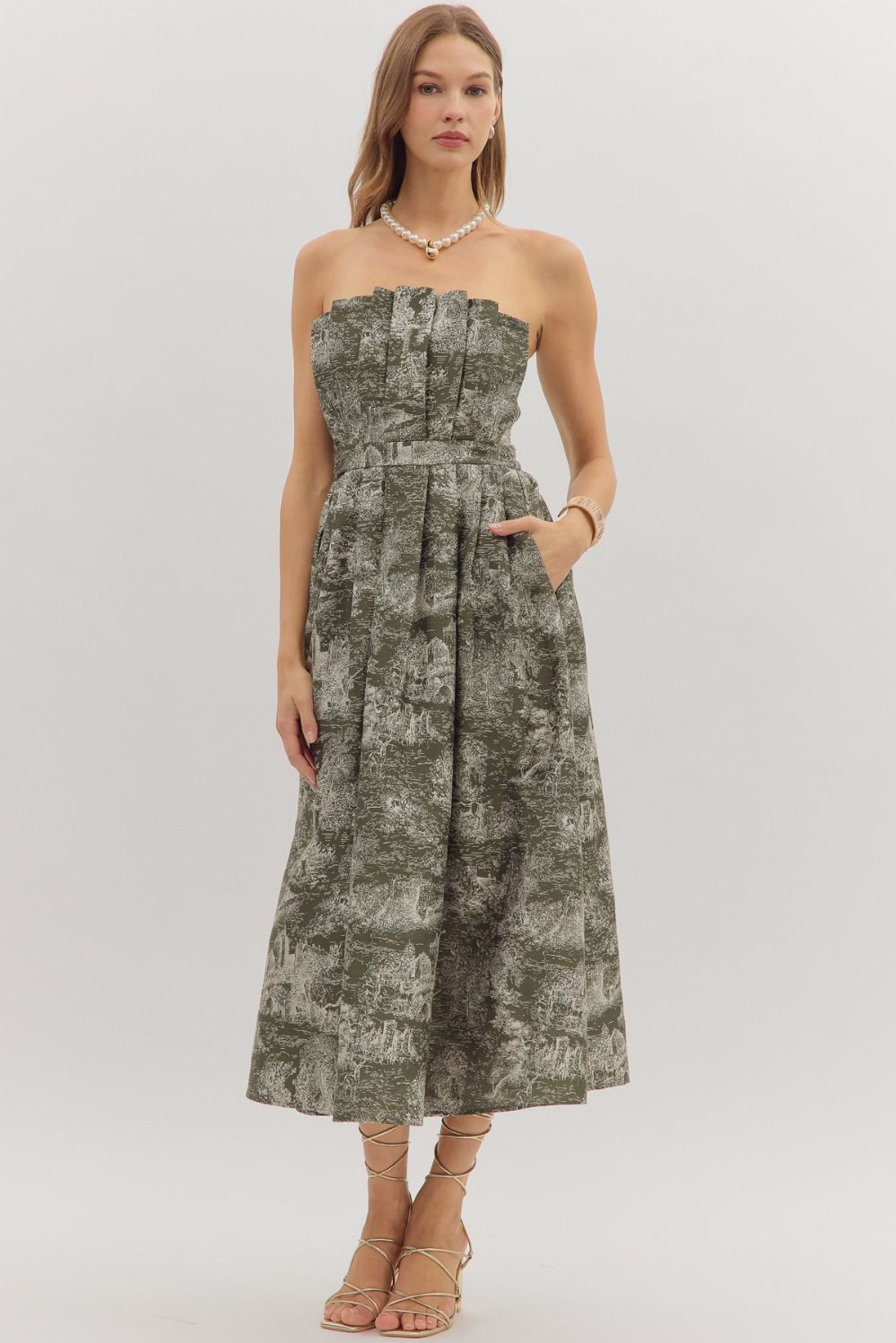 Festive Ruffle Strapless Midi Dress