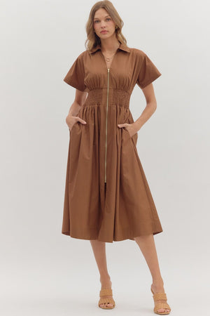 Autumn Stroll Smocked Midi Dress