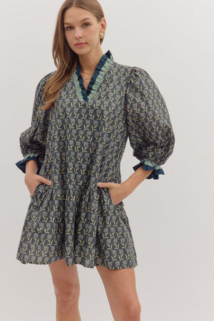 Floral Contrast Ruffle Mini Dress
