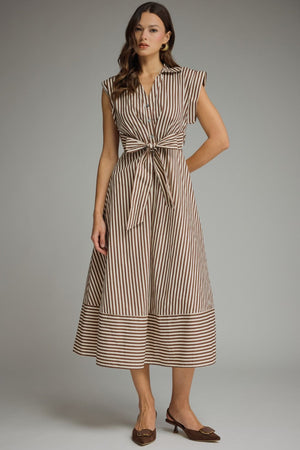 Autumn Stripe Tie-Front Midi Dress