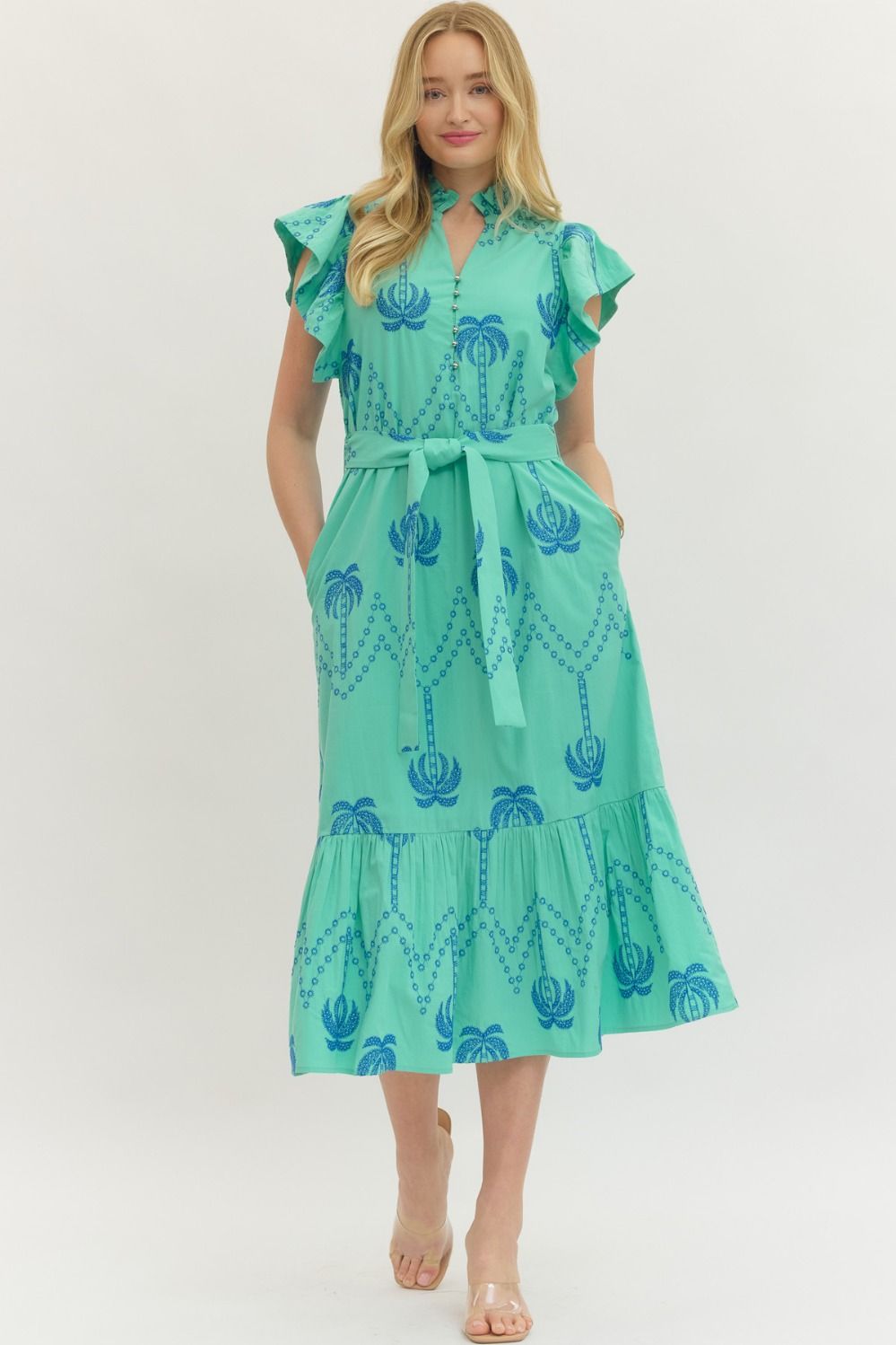 Palm Tree Embroidered Midi Dress