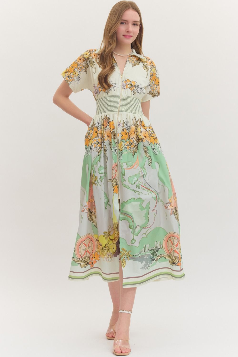 Spring Blossom Smocked Midi Dress